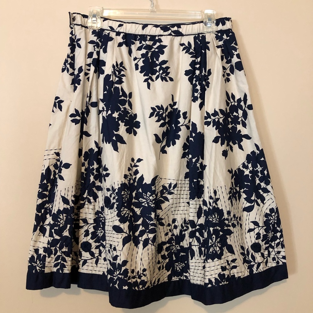 Coldwater Creek PM Lined Navy Cream A-Line Skirt